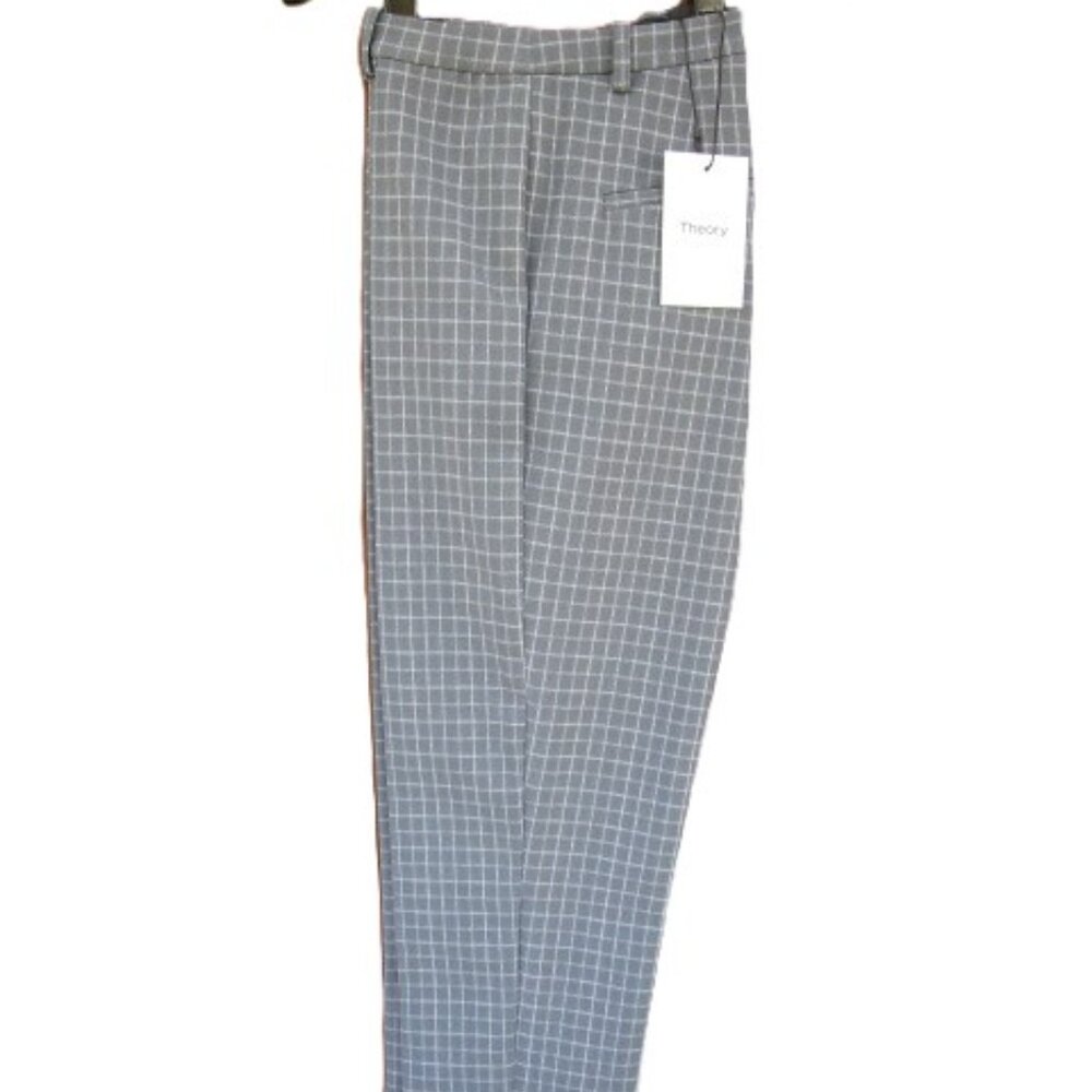 Theory Slim Pants Grey Blue Multi Precision Grid M07227209